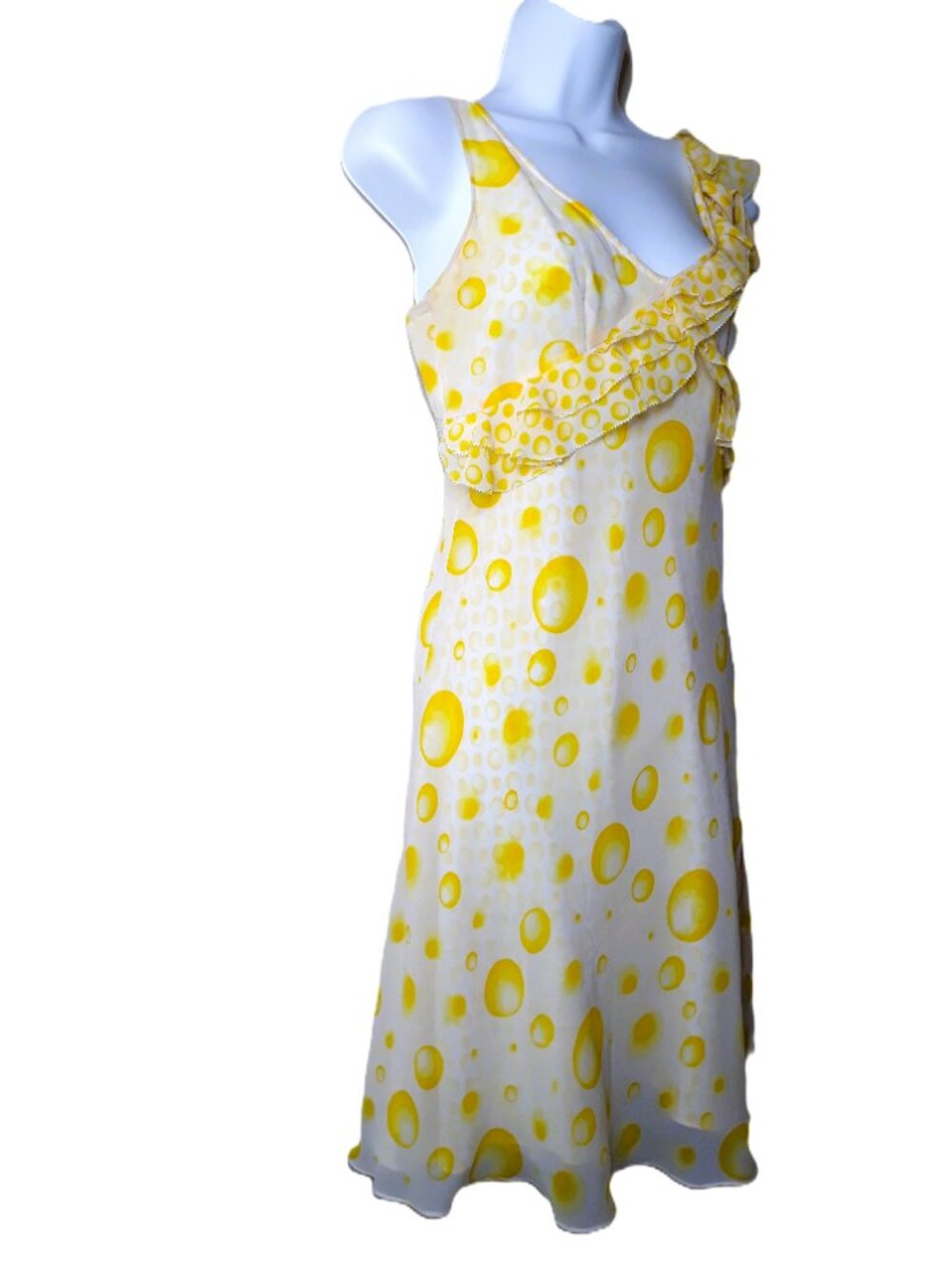 Escada Yellow Silk Dress Ruffles Bow Coquette Feminine - Picture 4 of 12